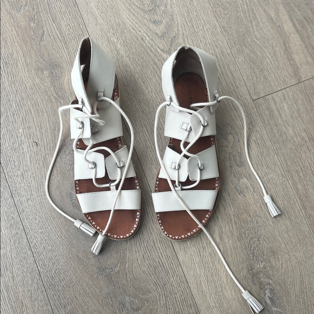 Lucky Brand White Lace-Up Gladiator Sandals